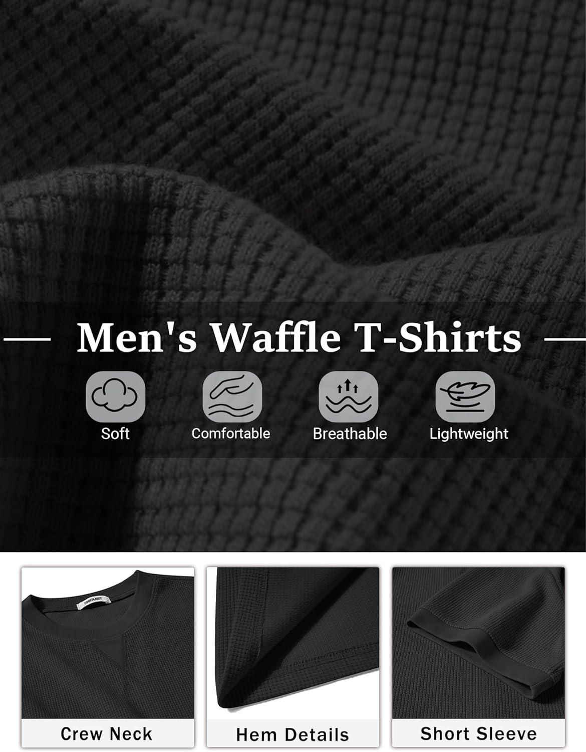 imageCOOFANDY Mens Waffle TShirts Short Sleeve Casual Crew Neck Shirt Summer Plain Pullover TeesBlack