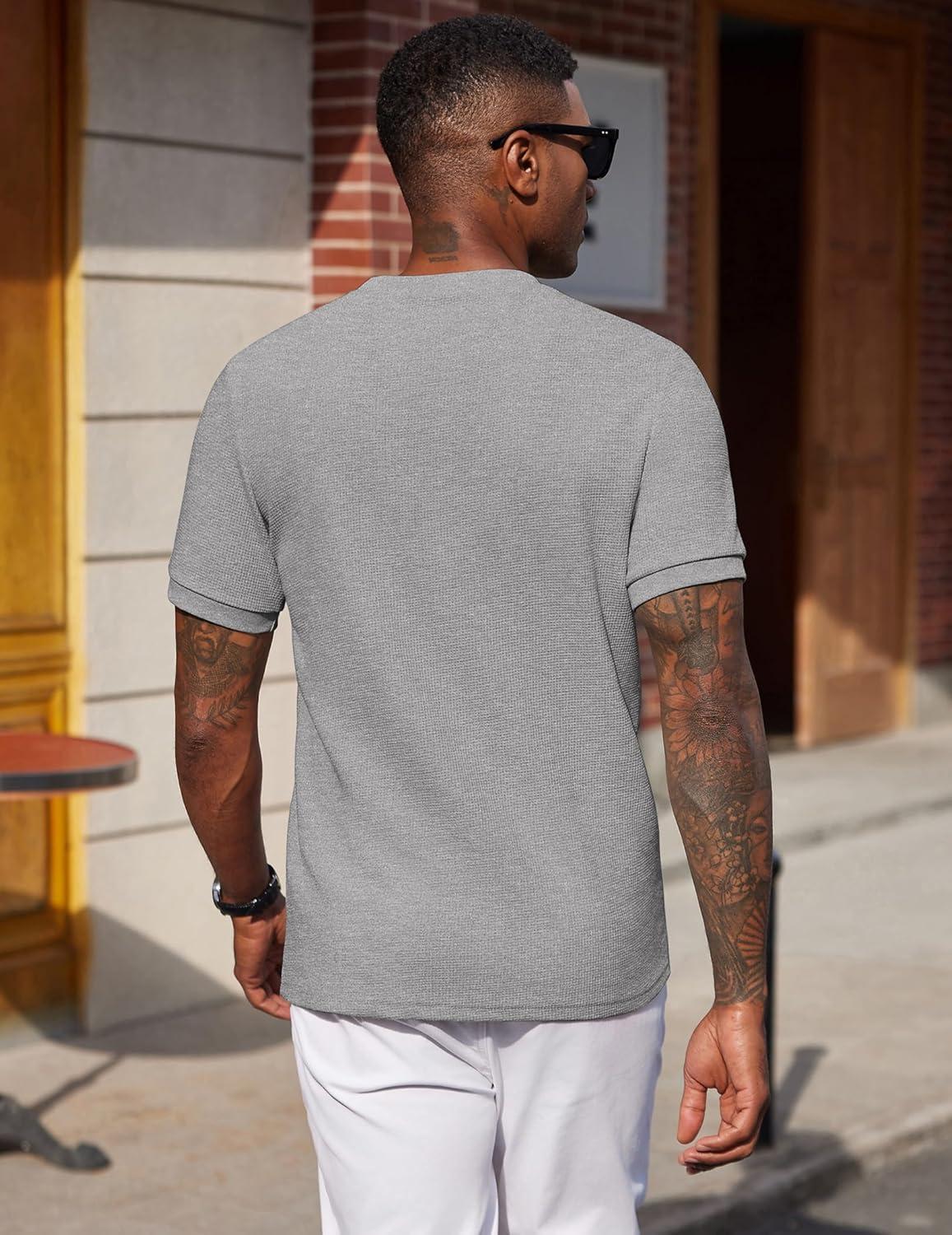 imageCOOFANDY Mens Waffle TShirts Short Sleeve Casual Crew Neck Shirt Summer Plain Pullover TeesHeather Gray