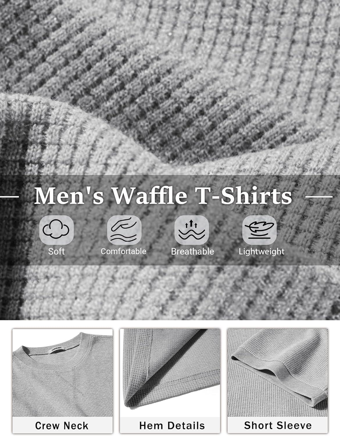 imageCOOFANDY Mens Waffle TShirts Short Sleeve Casual Crew Neck Shirt Summer Plain Pullover TeesHeather Gray