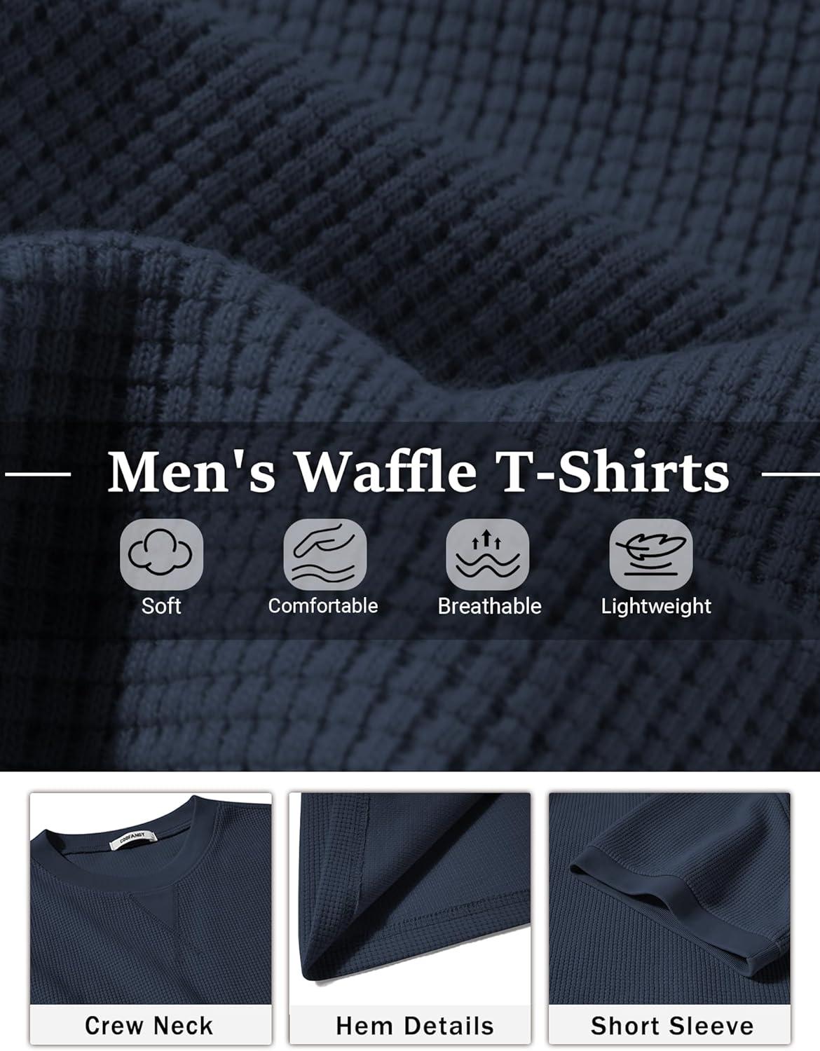 imageCOOFANDY Mens Waffle TShirts Short Sleeve Casual Crew Neck Shirt Summer Plain Pullover TeesNavy Blue