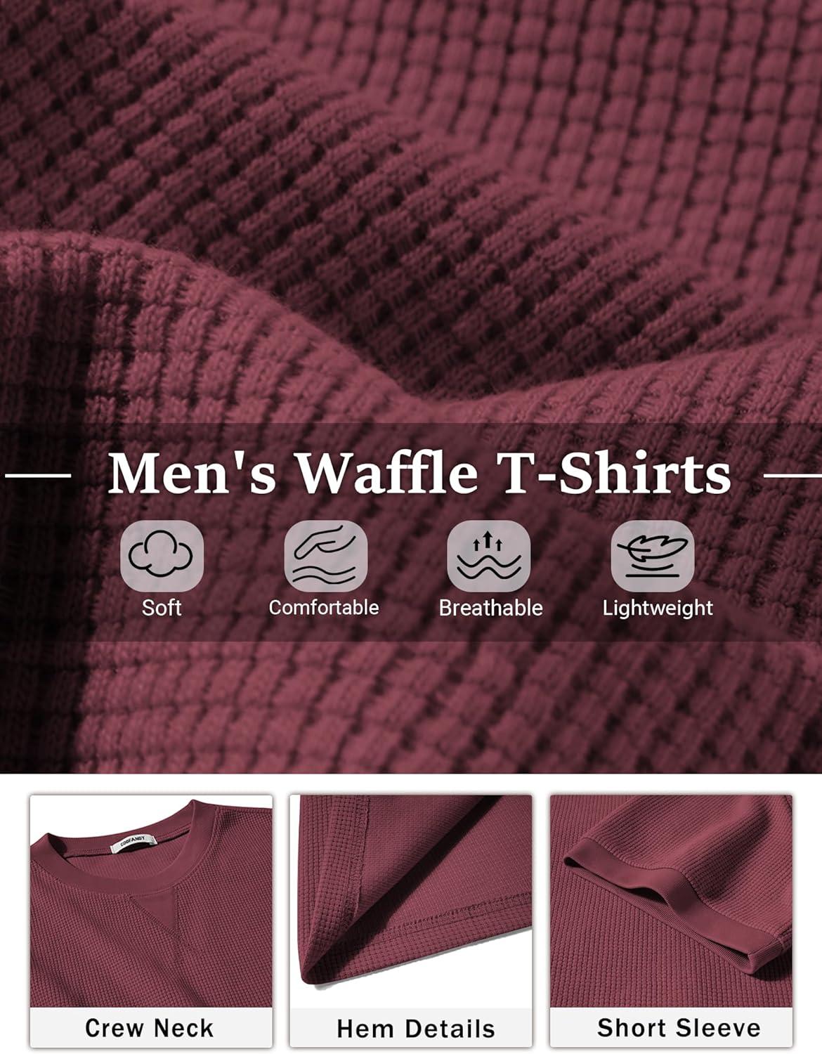 imageCOOFANDY Mens Waffle TShirts Short Sleeve Casual Crew Neck Shirt Summer Plain Pullover TeesWine Red