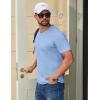 COOFANDY Mens T Shirts 100% Cotton V Neck Tee Shirt Plain Short Sleeve Casual Shirts(Light Blue)