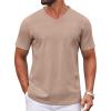 COOFANDY Mens T Shirts 100% Cotton V Neck Tee Shirt Plain Short Sleeve Casual Shirts(Khaki)