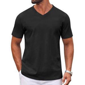 COOFANDY Mens T Shirts 100% Cotton V Neck Tee Shirt Plain Short Sleeve Casual Shirts(Black)