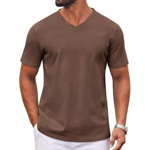 COOFANDY Mens T Shirts 100% Cotton V Neck Tee Shirt Plain Short Sleeve Casual Shirts(Brown)