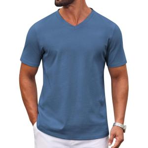 COOFANDY Mens T Shirts 100% Cotton V Neck Tee Shirt Plain Short Sleeve Casual Shirts(Deep Blue)