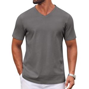 COOFANDY Mens T Shirts 100% Cotton V Neck Tee Shirt Plain Short Sleeve Casual Shirts(Grey)