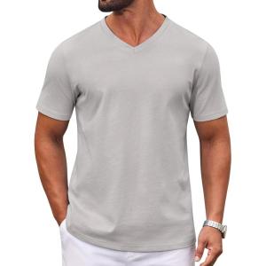 COOFANDY Mens T Shirts 100% Cotton V Neck Tee Shirt Plain Short Sleeve Casual Shirts(Light Grey)