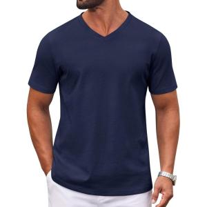 COOFANDY Mens T Shirts 100% Cotton V Neck Tee Shirt Plain Short Sleeve Casual Shirts(Navy Blue)