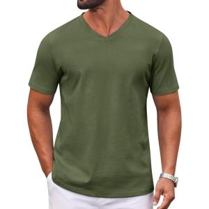 COOFANDY Mens T Shirts 100% Cotton V Neck Tee Shirt Plain Short Sleeve Casual Shirts(Olive Green)