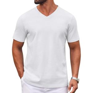 COOFANDY Mens T Shirts 100% Cotton V Neck Tee Shirt Plain Short Sleeve Casual Shirts(White)