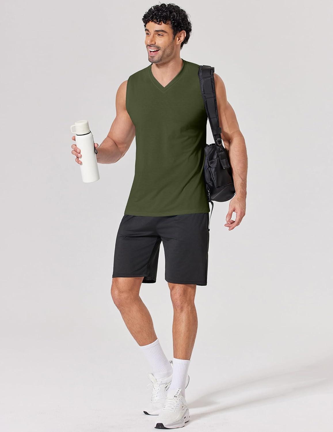 imageCOOFANDY Mens Workout Tank Tops V Neck Sleeveless Shirts Quick Dry Athletic Gym Muscle T Shirt Lightweight Soft TeeArmy Green