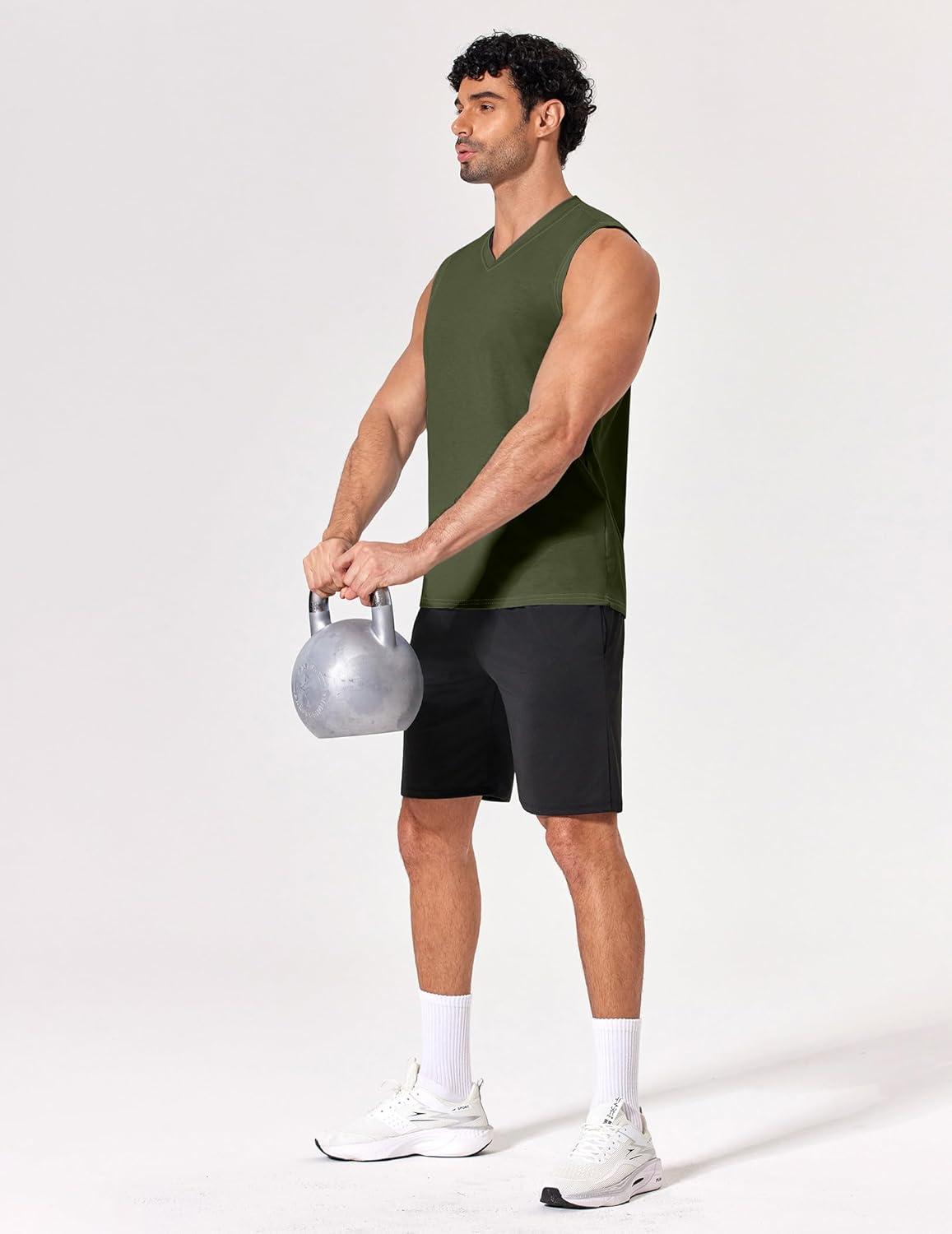 imageCOOFANDY Mens Workout Tank Tops V Neck Sleeveless Shirts Quick Dry Athletic Gym Muscle T Shirt Lightweight Soft TeeArmy Green