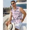 COOFANDY Men’s Sleeveless Beach Shirts Summer Button Up Tank Tops Casual Textured Tank Shirt(Pink Tropical Palm Tree)