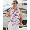 COOFANDY Men’s Sleeveless Beach Shirts Summer Button Up Tank Tops Casual Textured Tank Shirt(Pink Tropical Palm Tree)