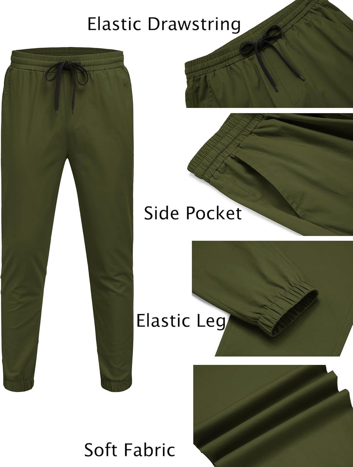 imageCOOFANDY Men Casual Joggers Pants Cotton Cargo Elastic Waist Chino Pants Twill Hiking Outdoor SweatpantsArmy Green