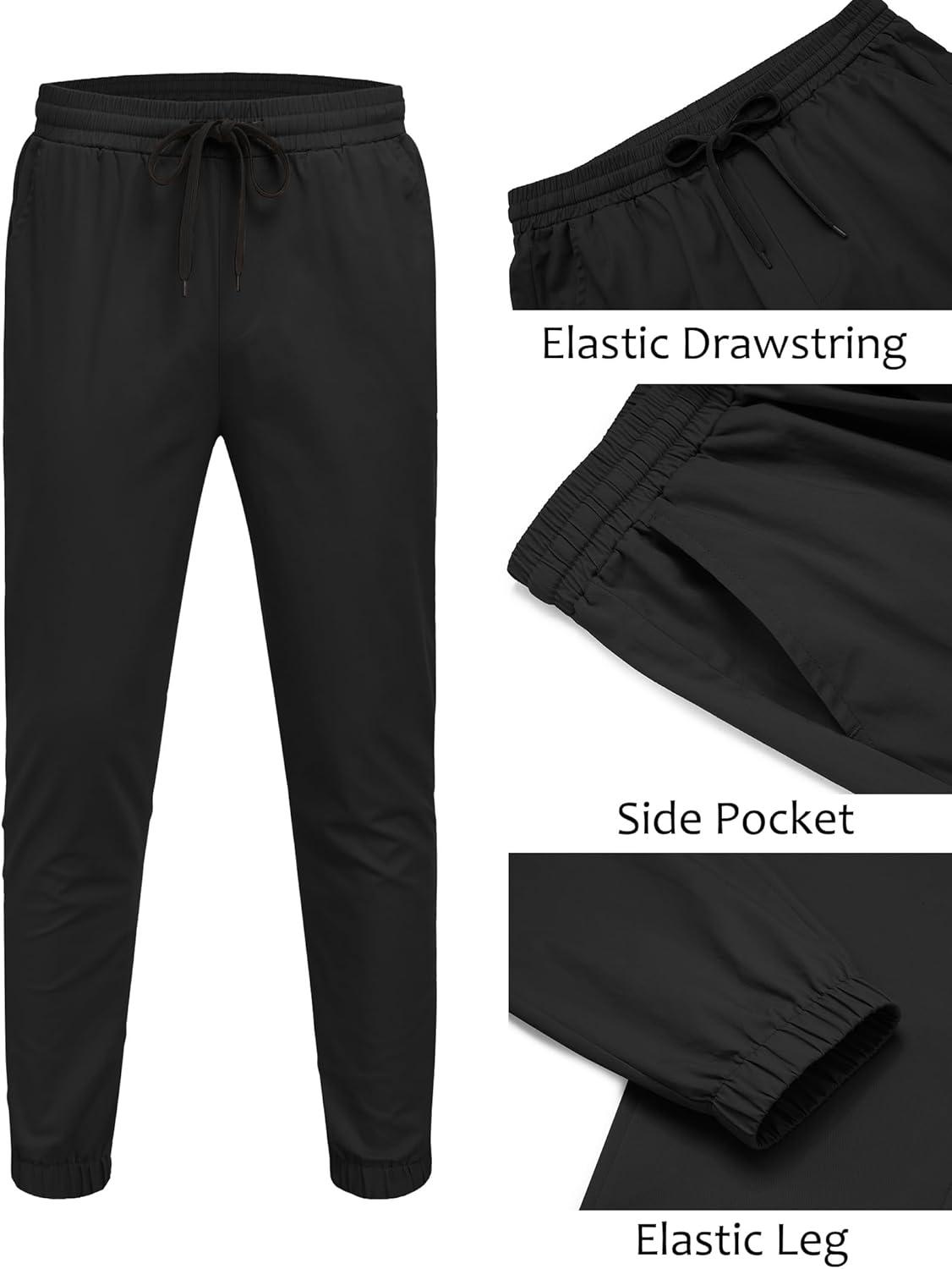 imageCOOFANDY Men Casual Joggers Pants Cotton Cargo Elastic Waist Chino Pants Twill Hiking Outdoor SweatpantsBlack