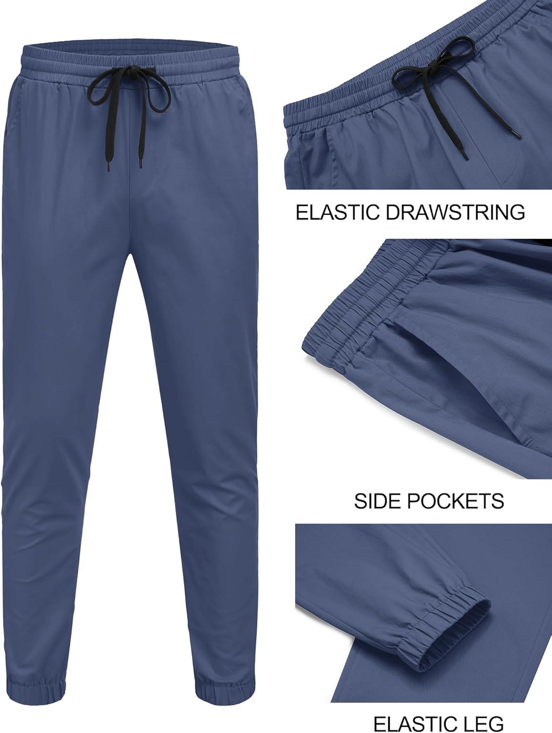 imageCOOFANDY Men Casual Joggers Pants Cotton Cargo Elastic Waist Chino Pants Twill Hiking Outdoor SweatpantsDenim Blue