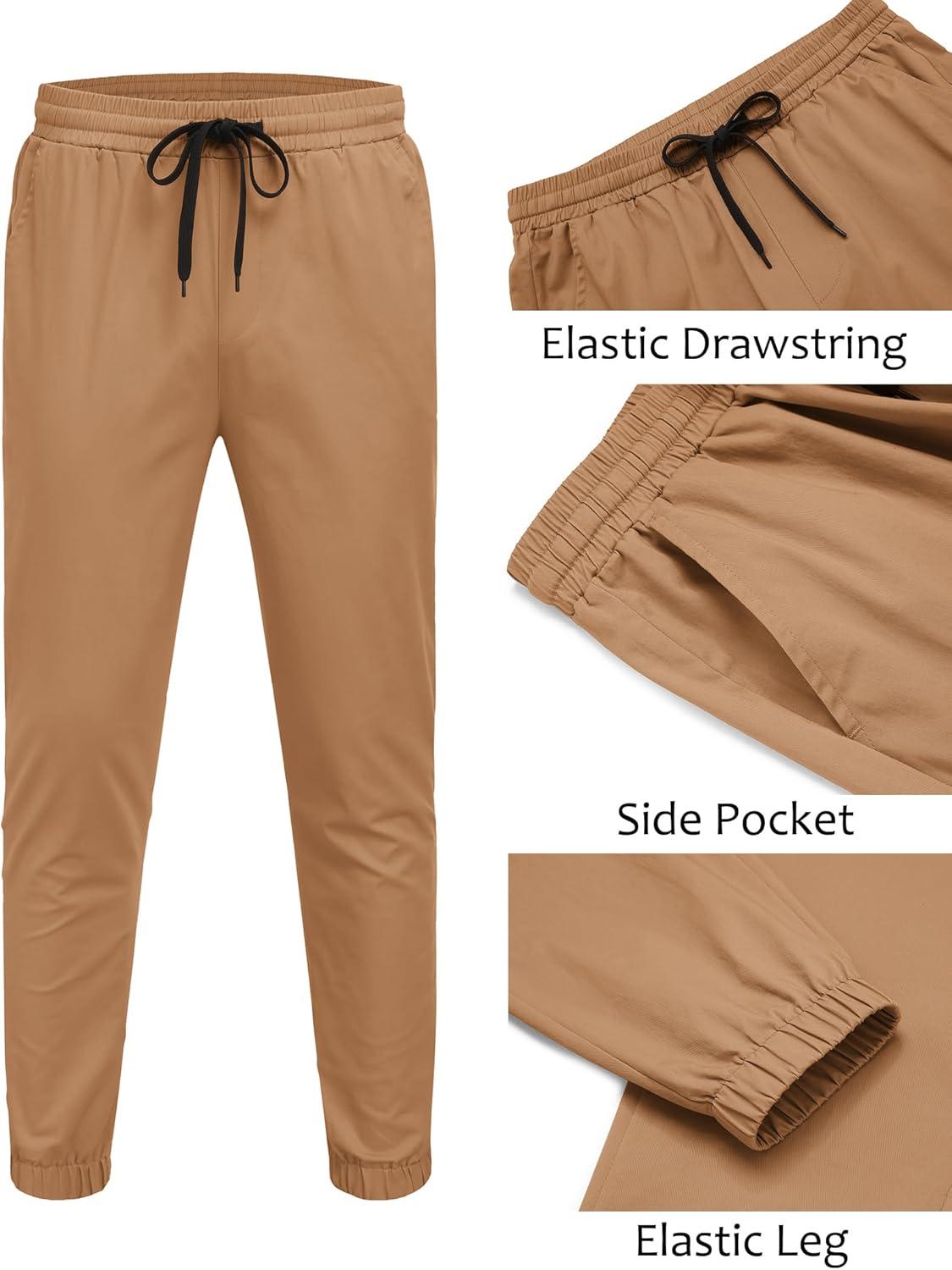 imageCOOFANDY Men Casual Joggers Pants Cotton Cargo Elastic Waist Chino Pants Twill Hiking Outdoor SweatpantsKhaki
