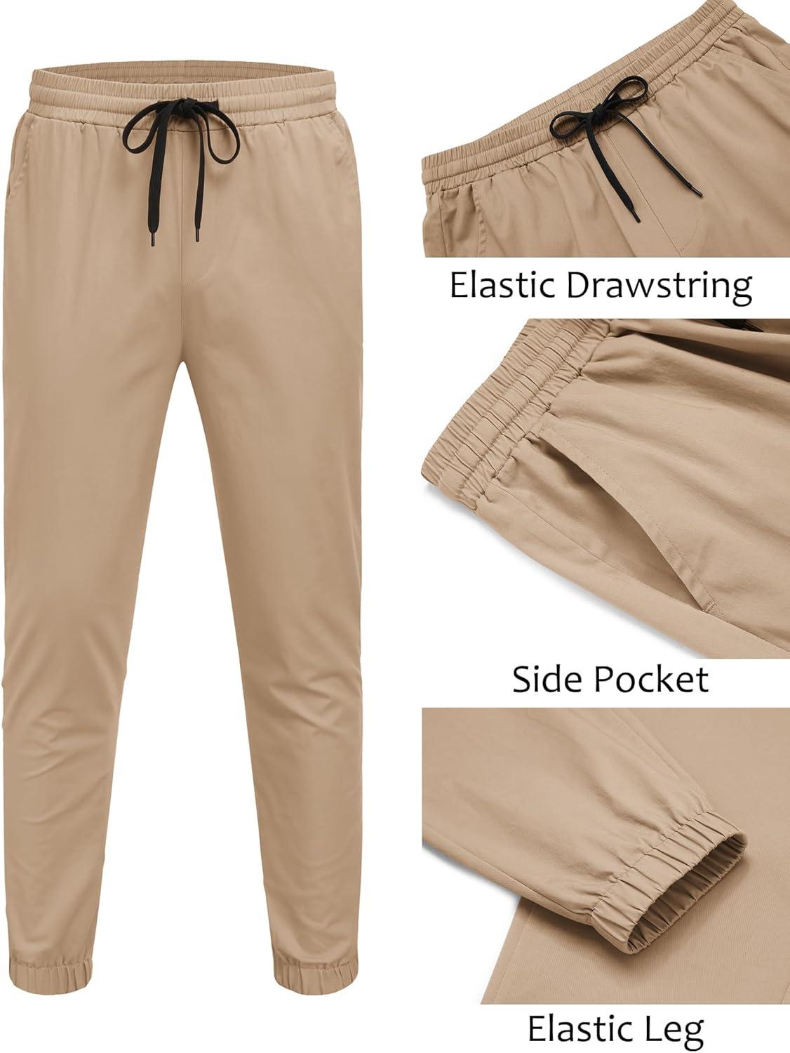 imageCOOFANDY Men Casual Joggers Pants Cotton Cargo Elastic Waist Chino Pants Twill Hiking Outdoor SweatpantsLiggt Khaki