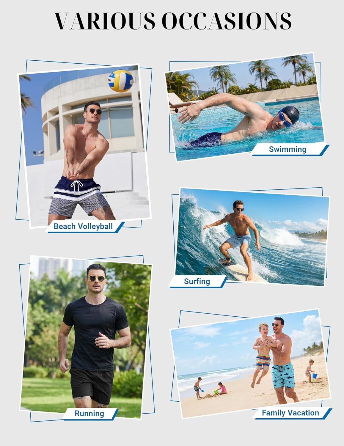 imageCOOFANDY Mens 7 Swim Trunks with Compression Liner Quick Dry 2 in 1 Bathing Suit Beach Swimwear Board Shorts with PocketsRed Leaves