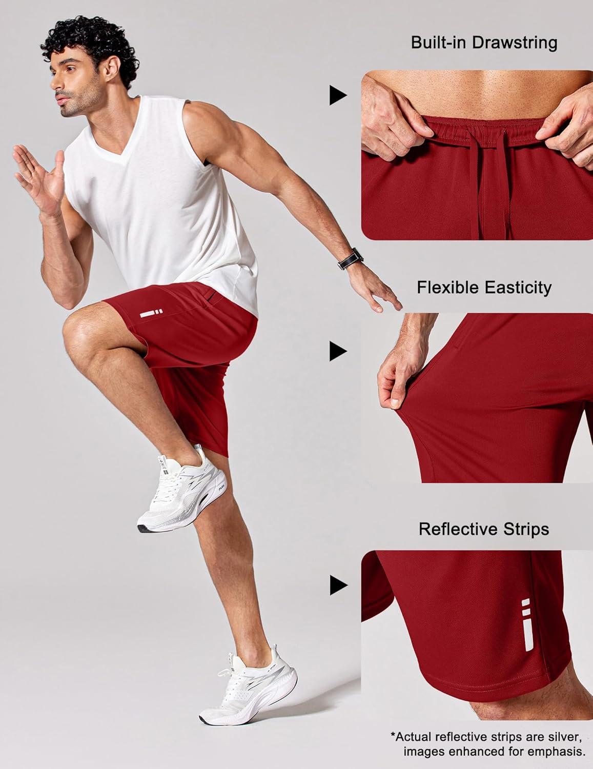 imageCOOFANDY Mens Athletic Running Shorts 9 Lightweight Quick Dry Drawstring Mesh Gym Shorts with Zipper PocketsFiery Red