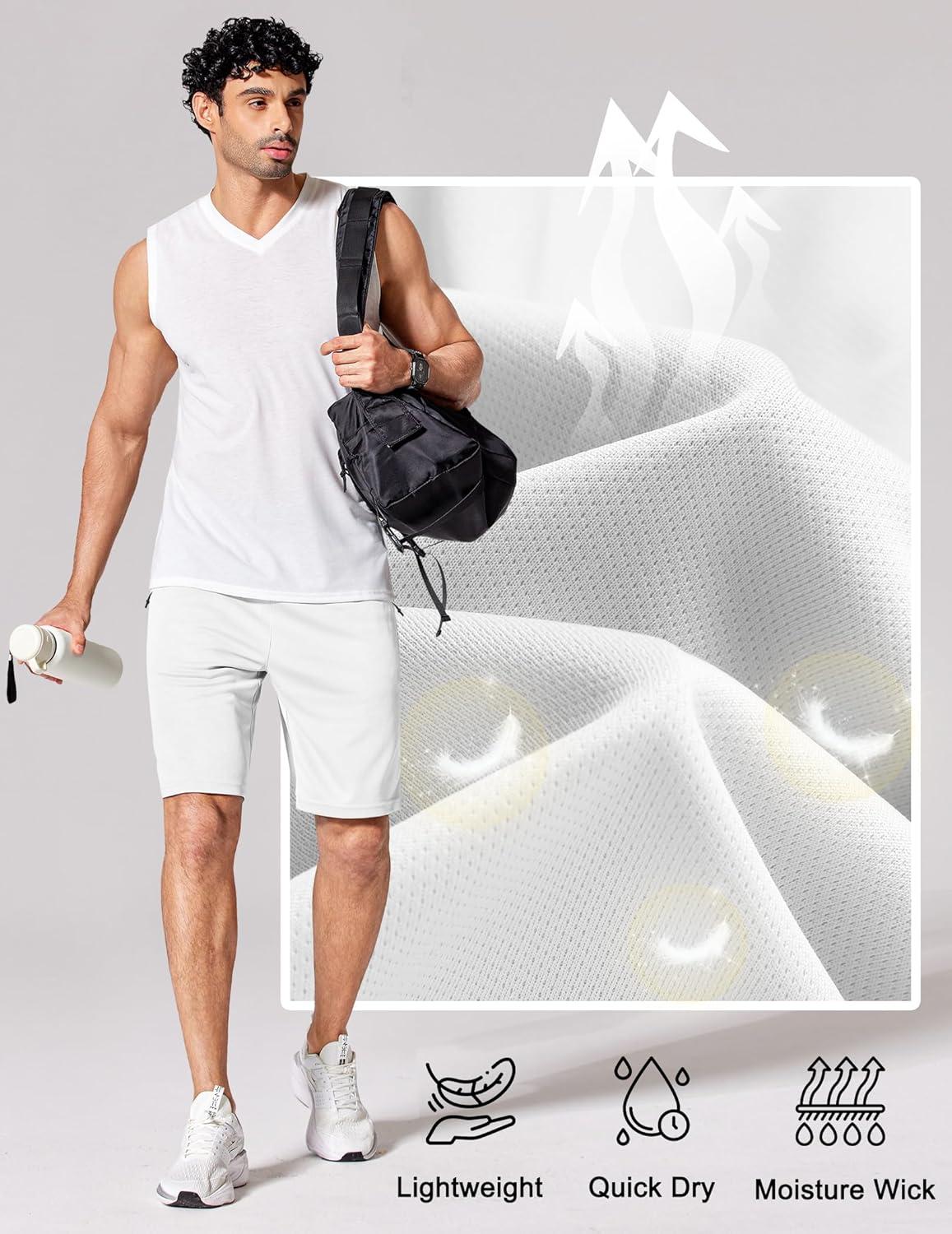 imageCOOFANDY Mens Athletic Running Shorts 9 Lightweight Quick Dry Drawstring Mesh Gym Shorts with Zipper PocketsWhite