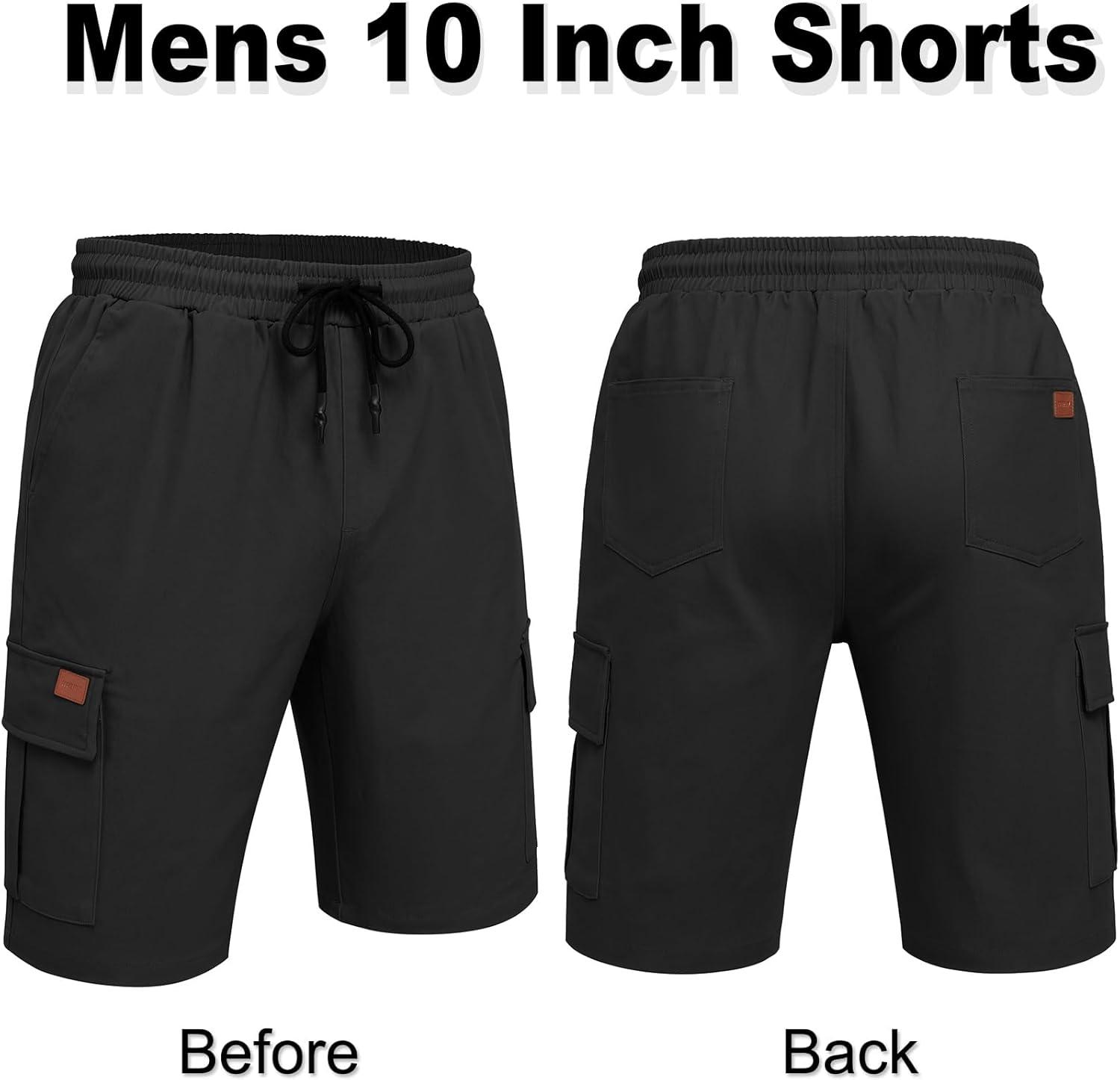 imageCOOFANDY Mens Casual Cargo Shorts 10 Drawstring Elastic Waist Shorts Summer Cotton Chino Work Shorts with 6 PocketsBlack