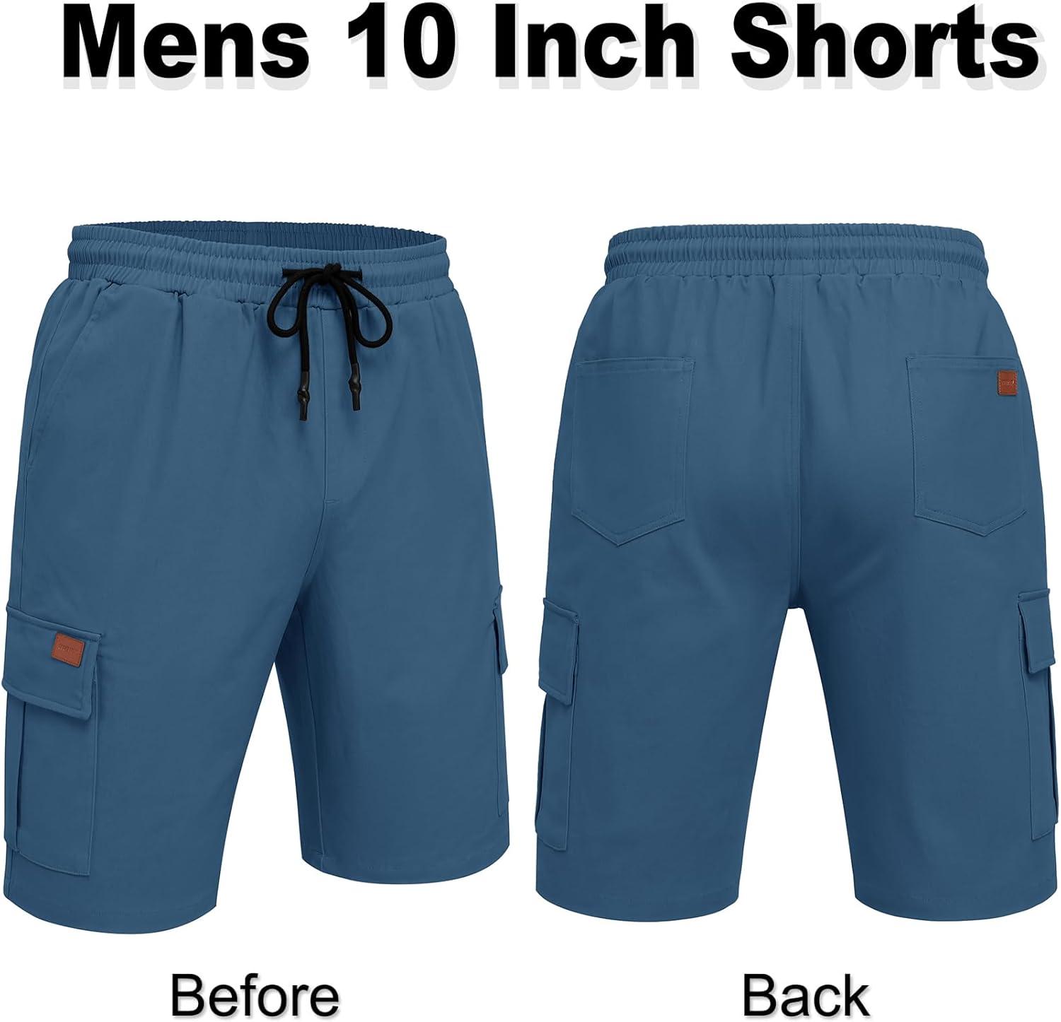 imageCOOFANDY Mens Casual Cargo Shorts 10 Drawstring Elastic Waist Shorts Summer Cotton Chino Work Shorts with 6 PocketsBlue