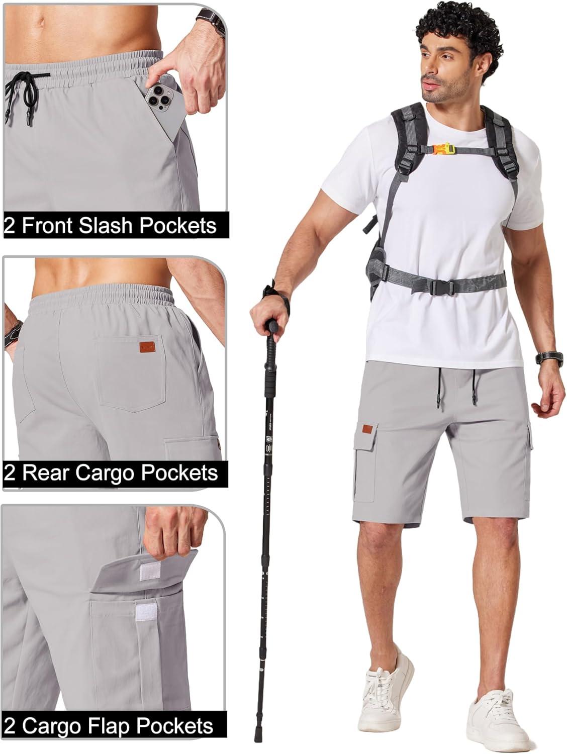 imageCOOFANDY Mens Casual Cargo Shorts 10 Drawstring Elastic Waist Shorts Summer Cotton Chino Work Shorts with 6 PocketsLight Grey