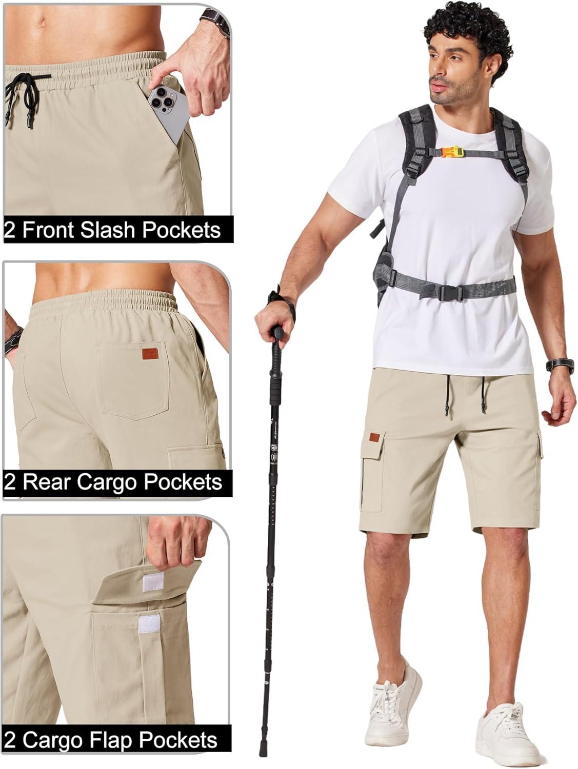 imageCOOFANDY Mens Casual Cargo Shorts 10 Drawstring Elastic Waist Shorts Summer Cotton Chino Work Shorts with 6 PocketsLight Khaki