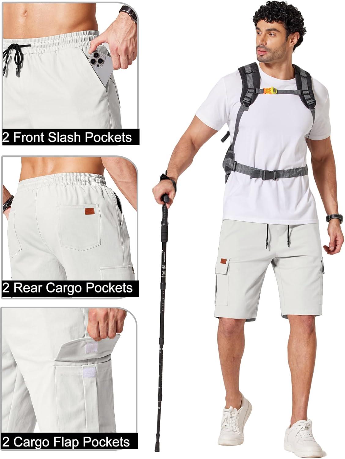 imageCOOFANDY Mens Casual Cargo Shorts 10 Drawstring Elastic Waist Shorts Summer Cotton Chino Work Shorts with 6 PocketsWhite