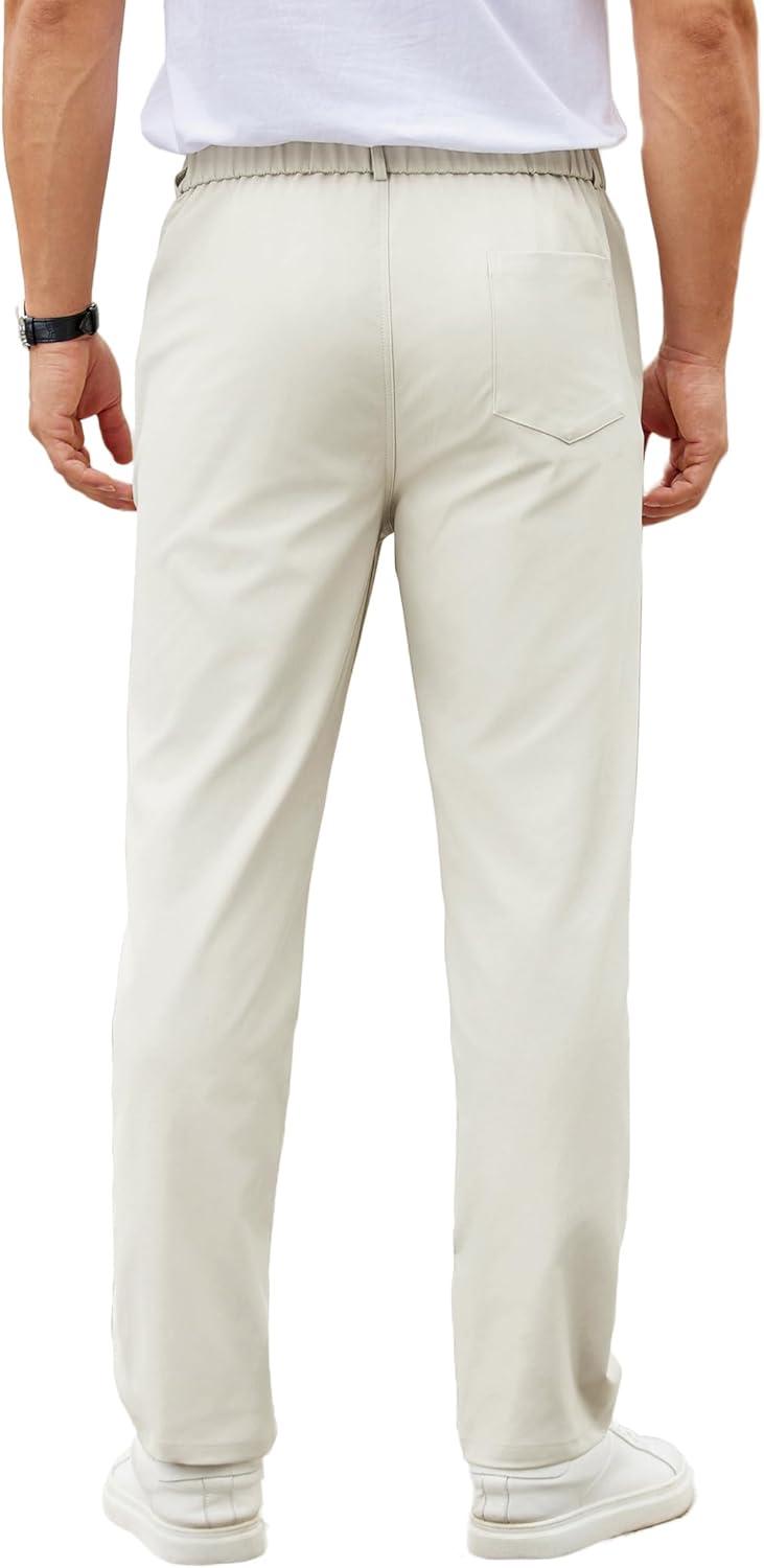 imageCOOFANDY Mens Casual Chino Pants Elastic Waist Lightweight Trousers ClassicFit Business Dress Pants with PocketsBeige