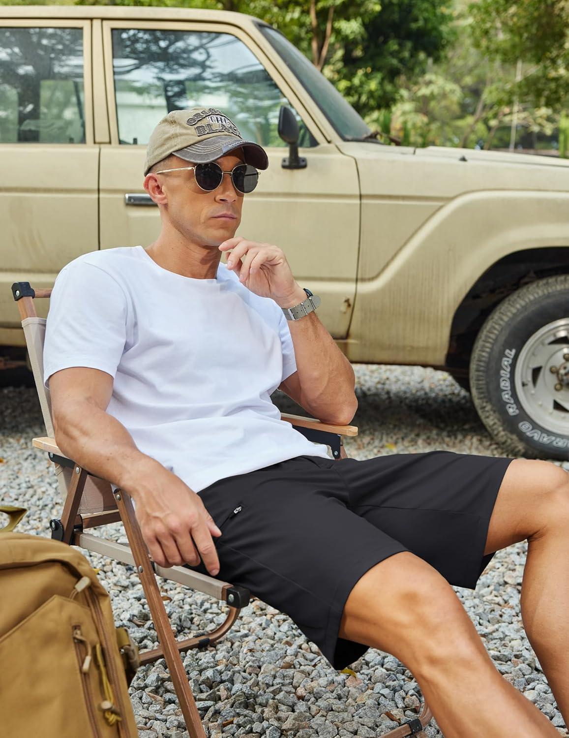 imageCOOFANDY Mens Casual Golf Shorts 79 Lightweight Stretch QuickDry Shorts for Hiking Work with 4 PocketsBlack
