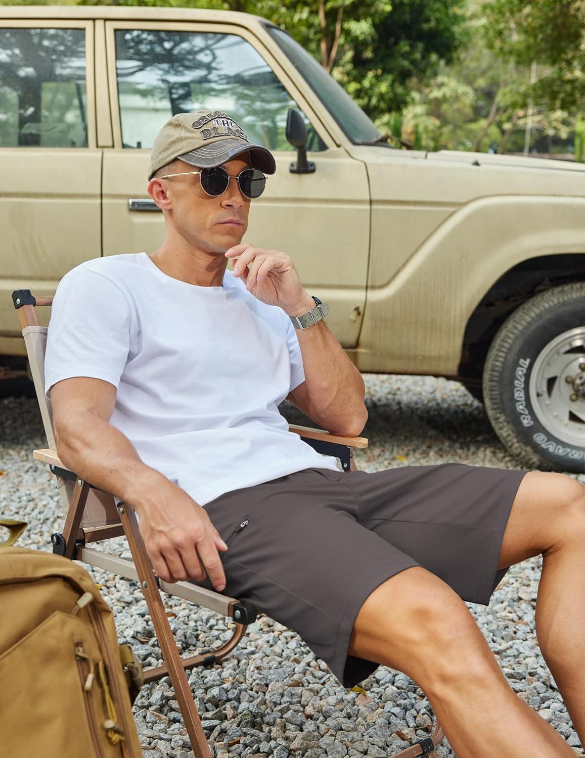 imageCOOFANDY Mens Casual Golf Shorts 79 Lightweight Stretch QuickDry Shorts for Hiking Work with 4 PocketsDark Gray