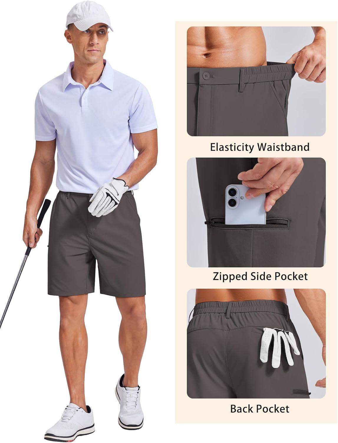 imageCOOFANDY Mens Casual Golf Shorts 79 Lightweight Stretch QuickDry Shorts for Hiking Work with 4 PocketsDark Gray