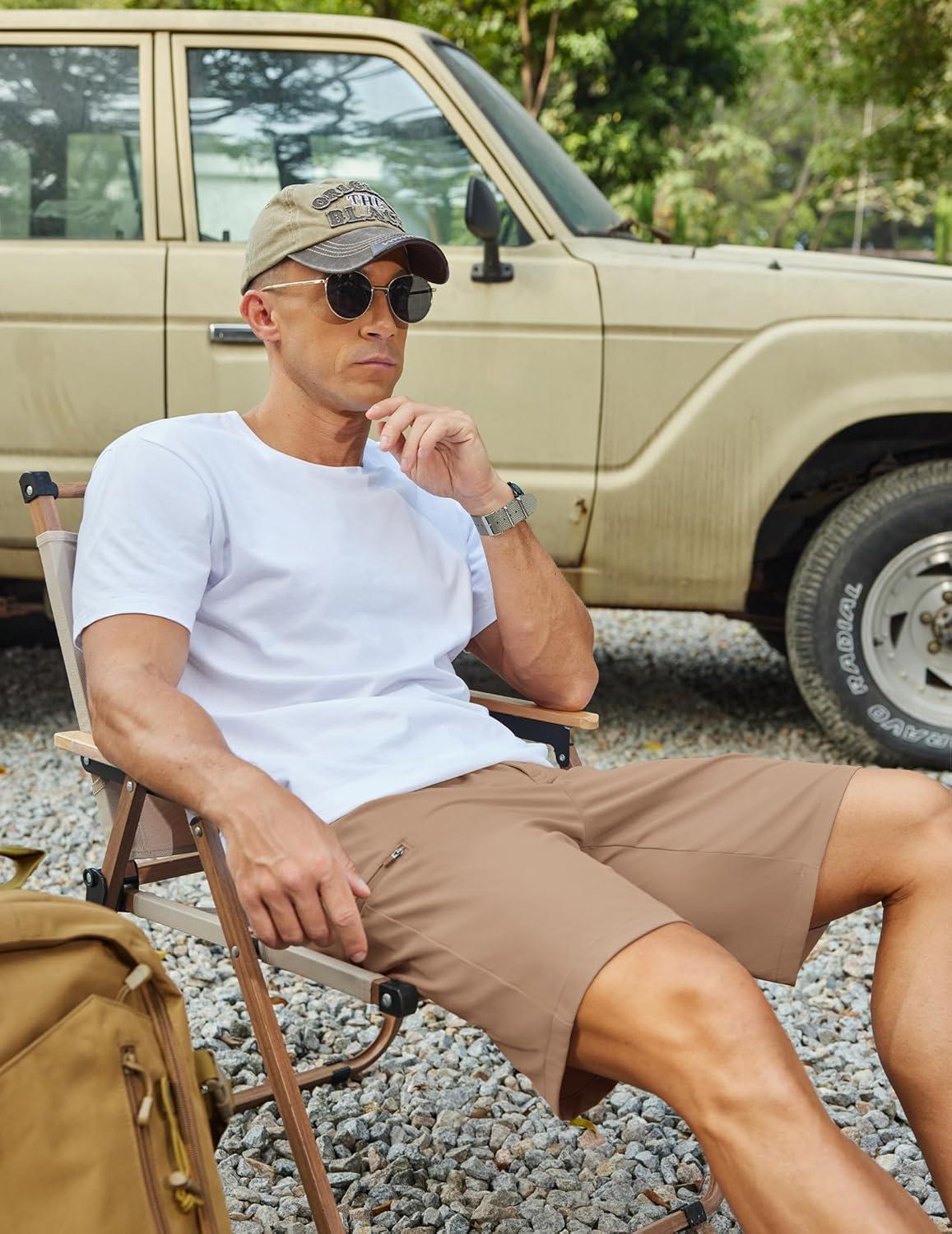imageCOOFANDY Mens Casual Golf Shorts 79 Lightweight Stretch QuickDry Shorts for Hiking Work with 4 PocketsKhaki