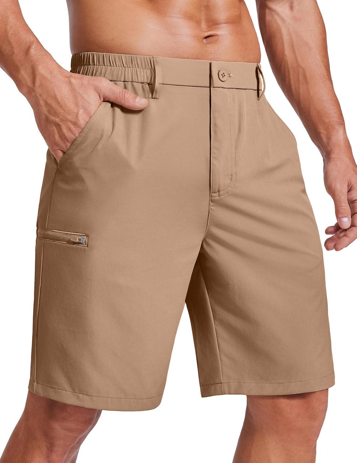 imageCOOFANDY Mens Casual Golf Shorts 79 Lightweight Stretch QuickDry Shorts for Hiking Work with 4 PocketsKhaki