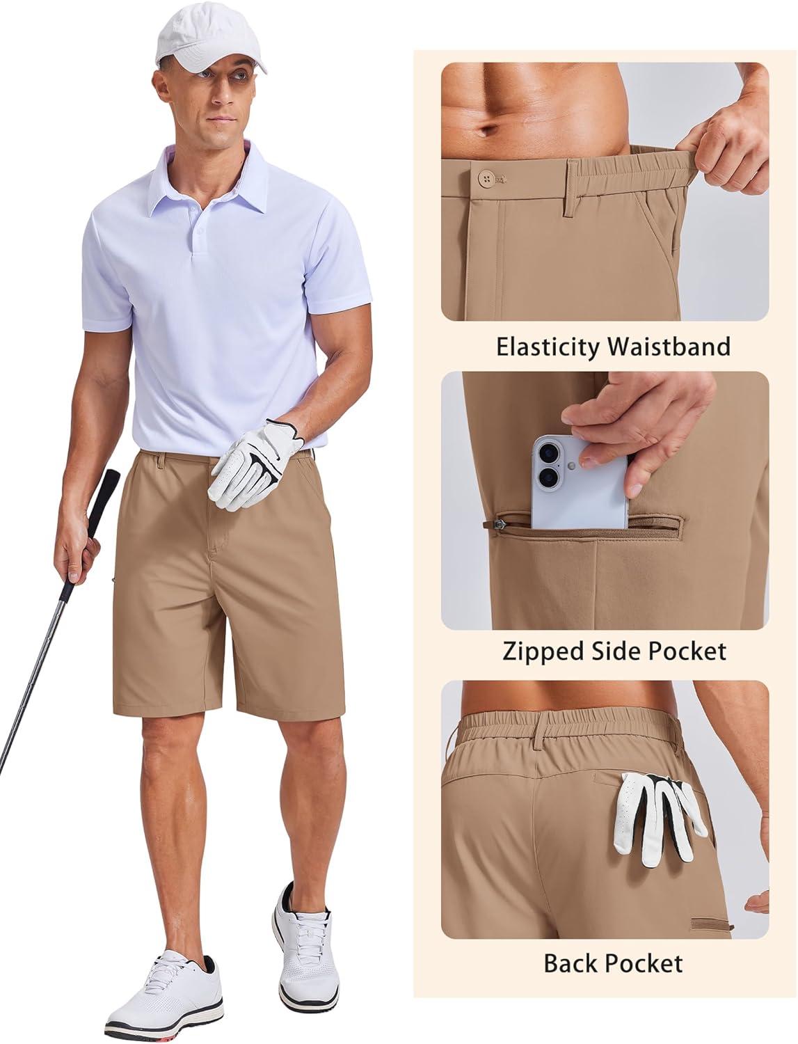 imageCOOFANDY Mens Casual Golf Shorts 79 Lightweight Stretch QuickDry Shorts for Hiking Work with 4 PocketsKhaki