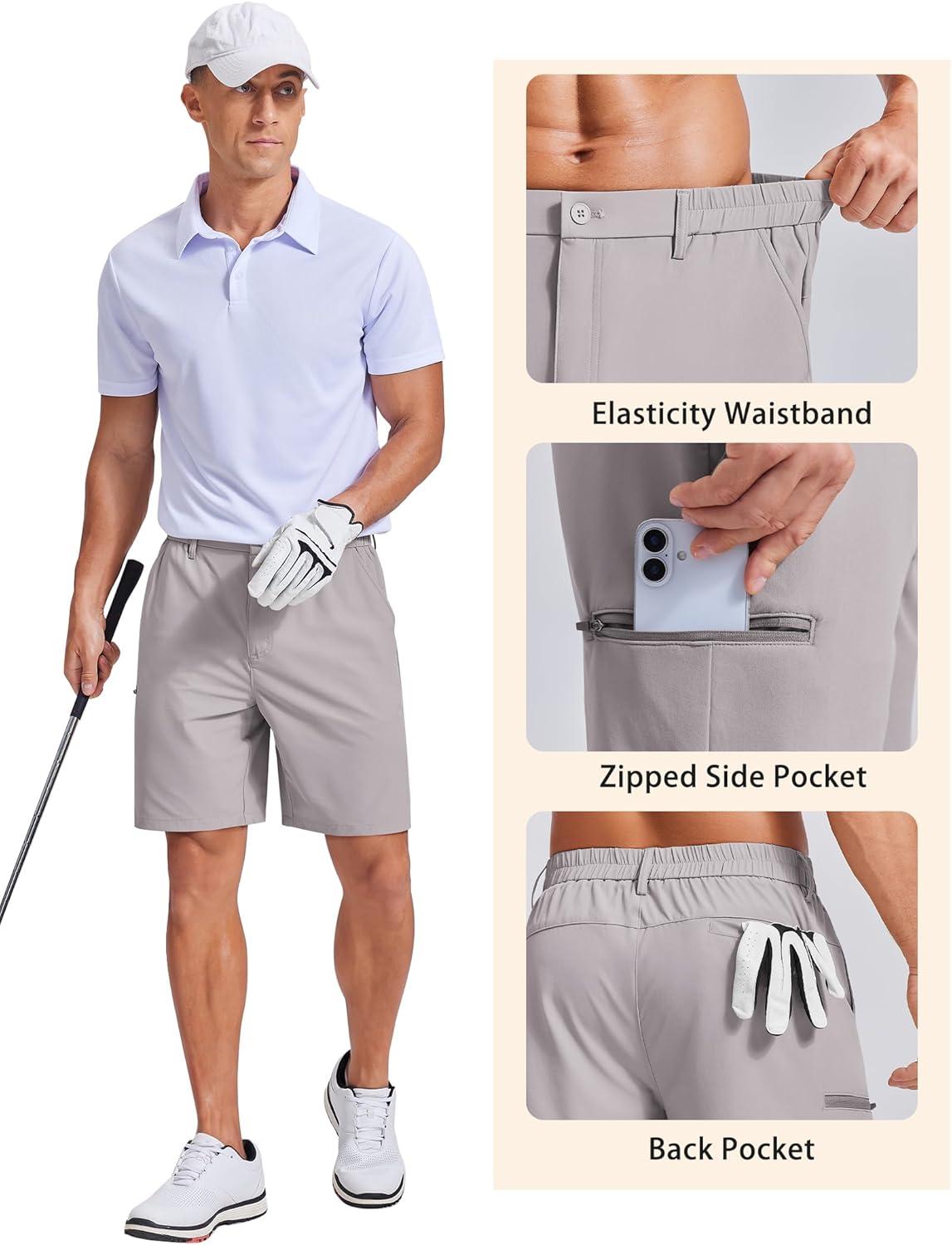 imageCOOFANDY Mens Casual Golf Shorts 79 Lightweight Stretch QuickDry Shorts for Hiking Work with 4 PocketsLight Gray