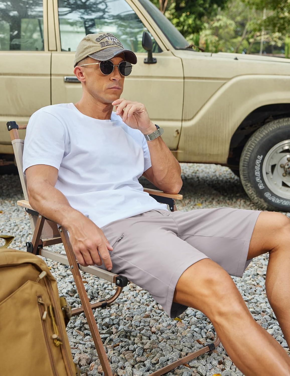 imageCOOFANDY Mens Casual Golf Shorts 79 Lightweight Stretch QuickDry Shorts for Hiking Work with 4 PocketsLight Gray