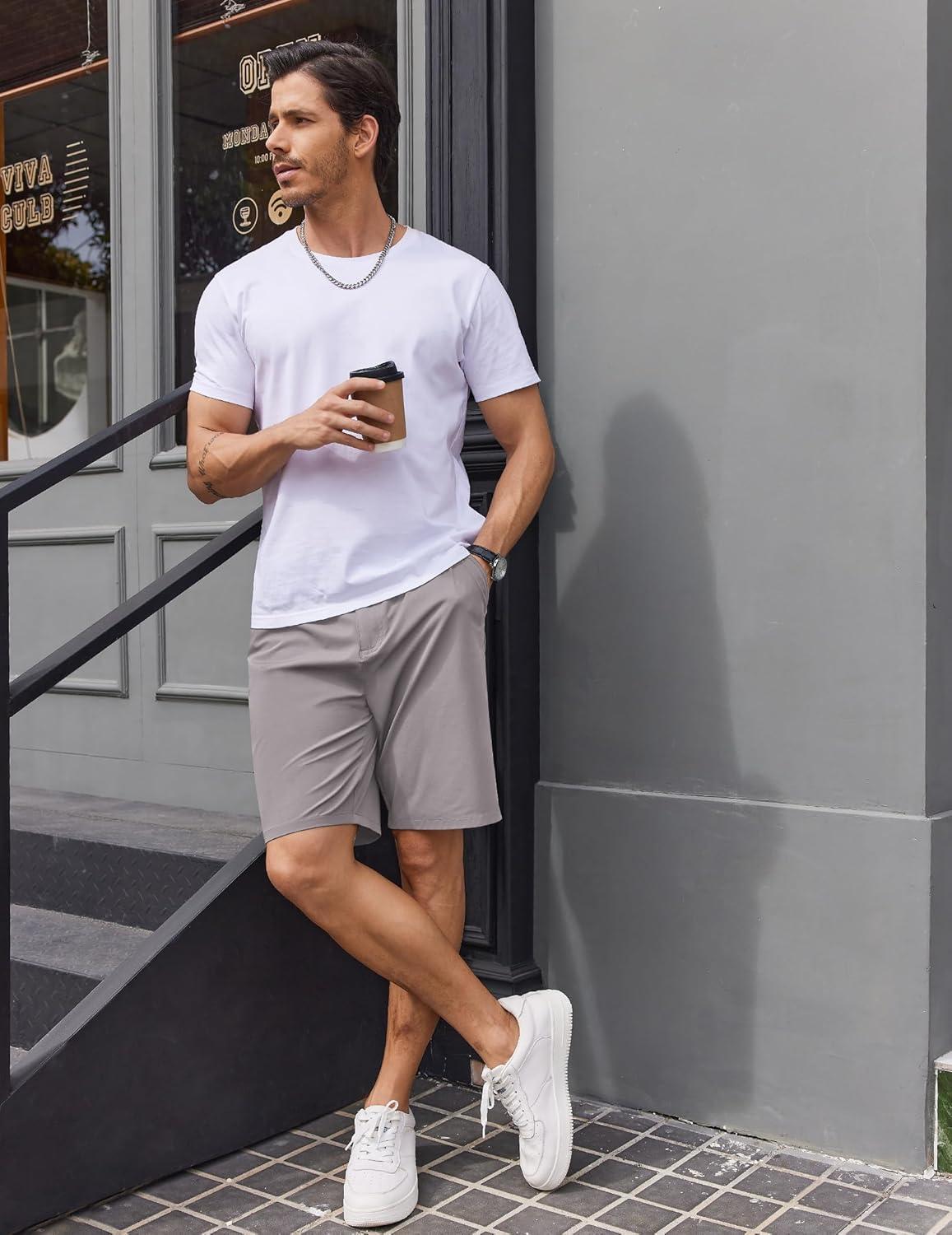 imageCOOFANDY Mens Casual Golf Shorts 79 Lightweight Stretch QuickDry Shorts for Hiking Work with 4 PocketsLight Gray