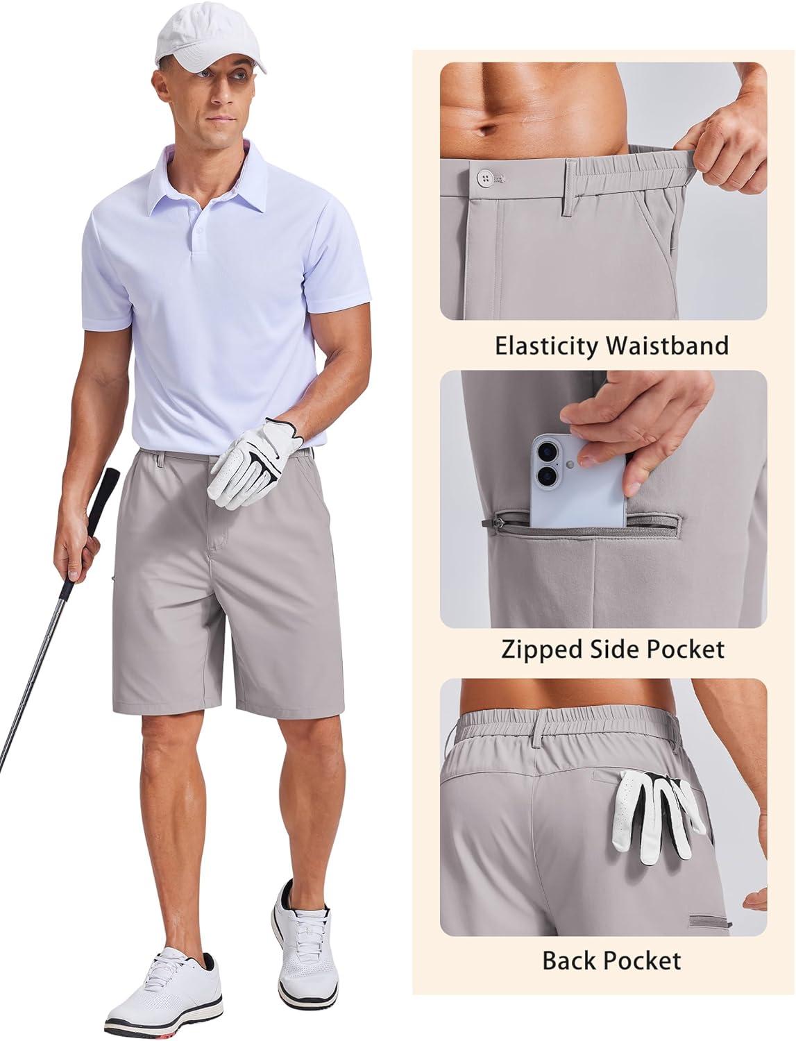 imageCOOFANDY Mens Casual Golf Shorts 79 Lightweight Stretch QuickDry Shorts for Hiking Work with 4 PocketsLight Gray