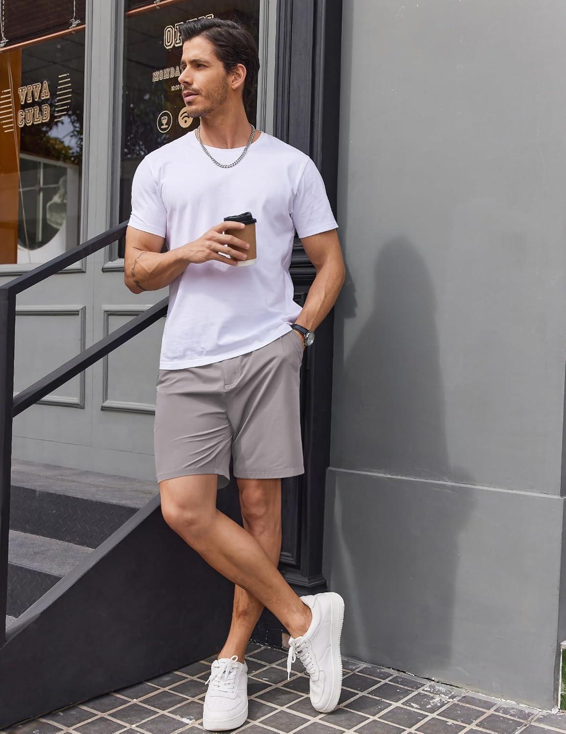 imageCOOFANDY Mens Casual Golf Shorts 79 Lightweight Stretch QuickDry Shorts for Hiking Work with 4 PocketsLight Gray