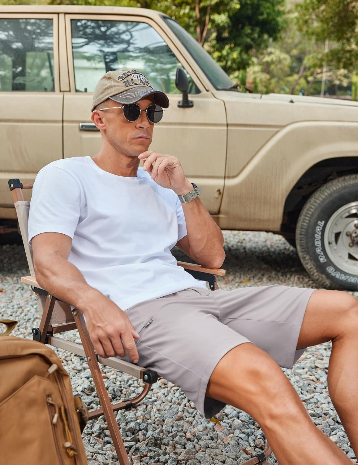 imageCOOFANDY Mens Casual Golf Shorts 79 Lightweight Stretch QuickDry Shorts for Hiking Work with 4 PocketsLight Gray