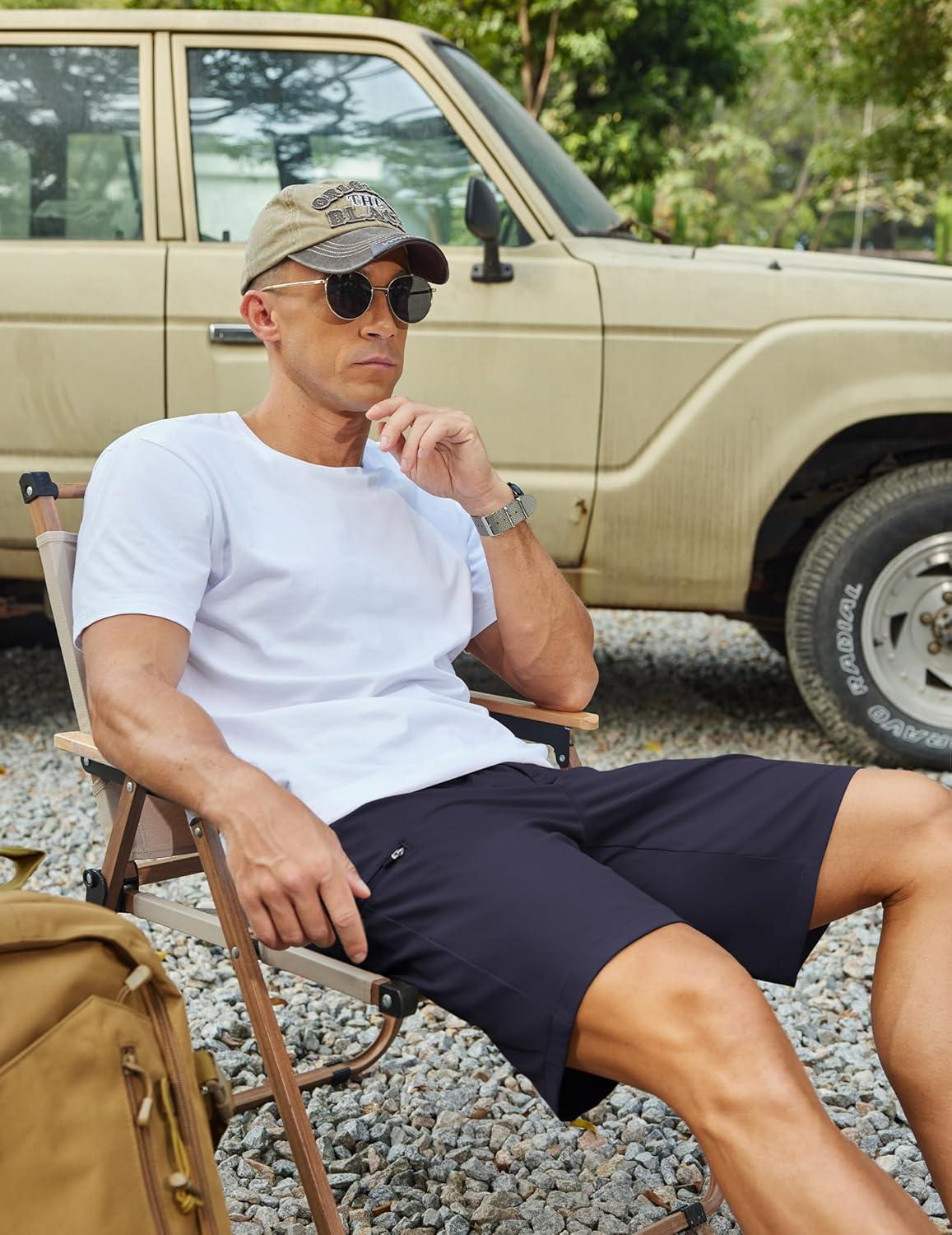 imageCOOFANDY Mens Casual Golf Shorts 79 Lightweight Stretch QuickDry Shorts for Hiking Work with 4 PocketsNavy Blue