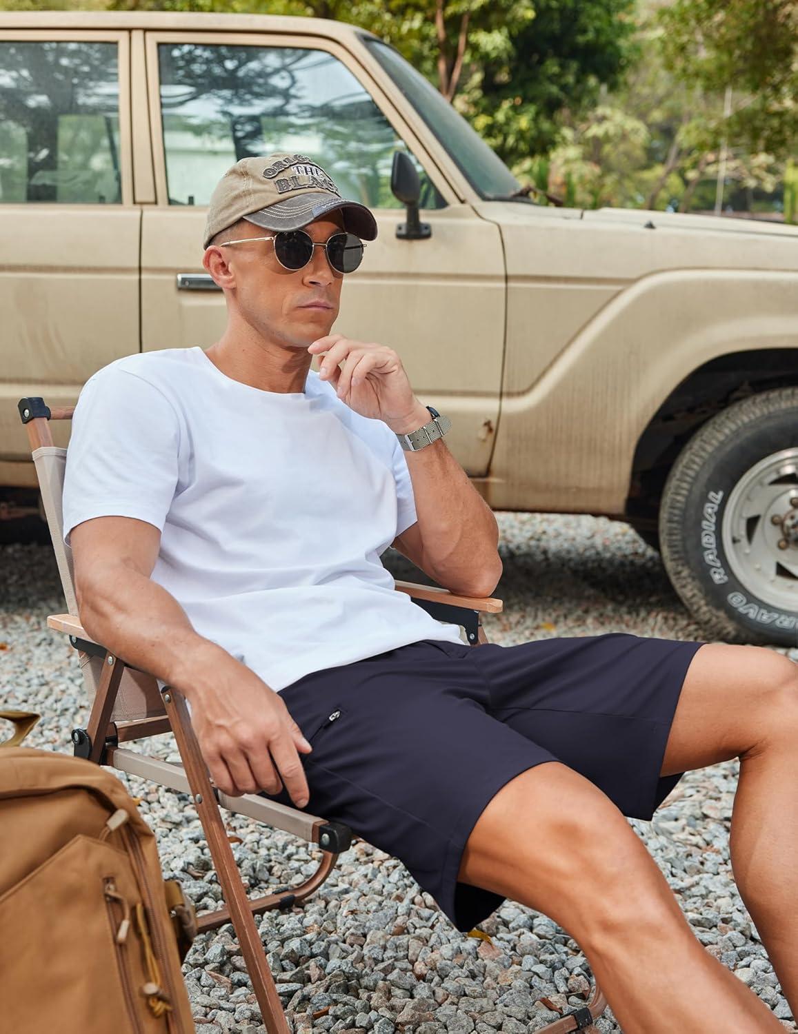 imageCOOFANDY Mens Casual Golf Shorts 79 Lightweight Stretch QuickDry Shorts for Hiking Work with 4 PocketsNavy Blue
