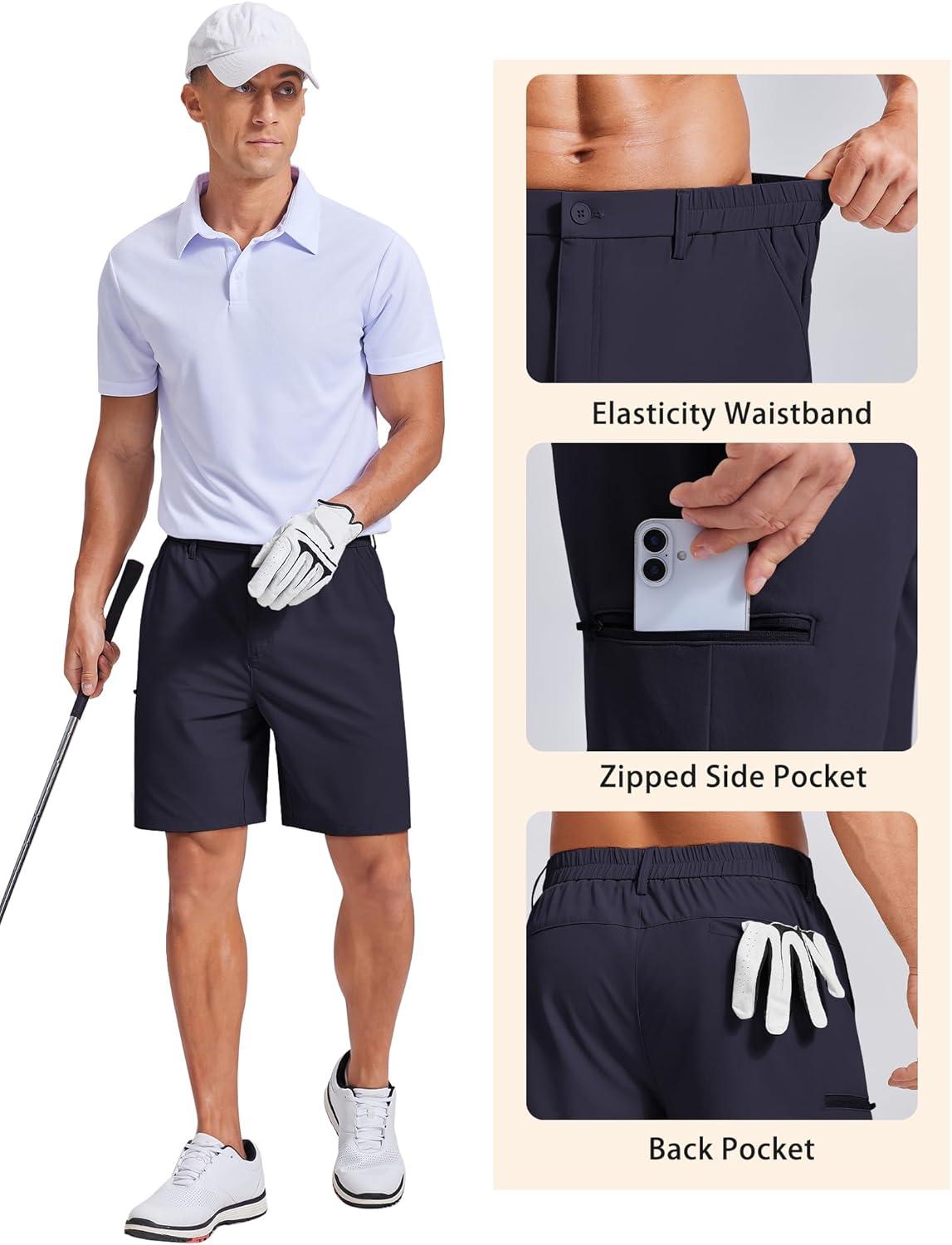 imageCOOFANDY Mens Casual Golf Shorts 79 Lightweight Stretch QuickDry Shorts for Hiking Work with 4 PocketsNavy Blue