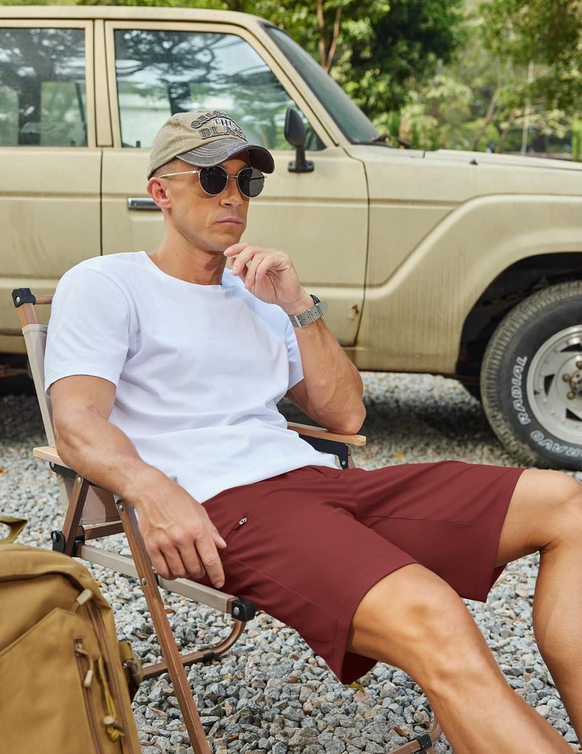 imageCOOFANDY Mens Casual Golf Shorts 79 Lightweight Stretch QuickDry Shorts for Hiking Work with 4 PocketsRed