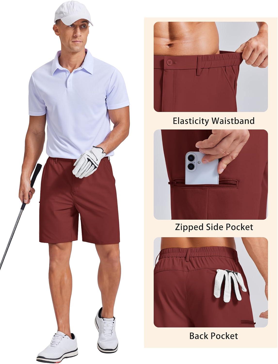 imageCOOFANDY Mens Casual Golf Shorts 79 Lightweight Stretch QuickDry Shorts for Hiking Work with 4 PocketsRed